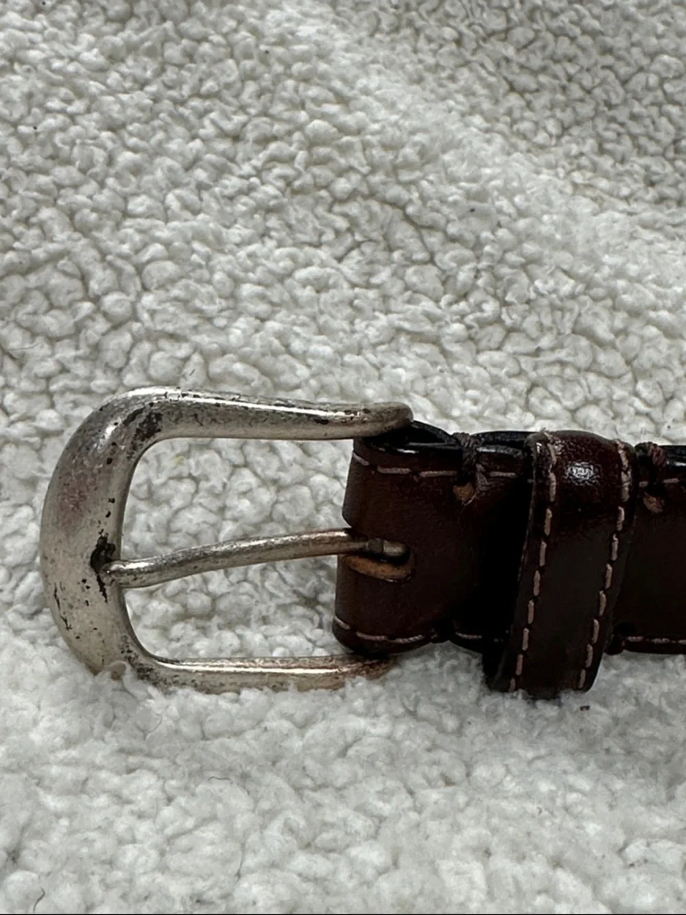 Dockers Mens Brown Full Grain  Leather Belt Top Stitched Silver Tone‎ Buckle 48